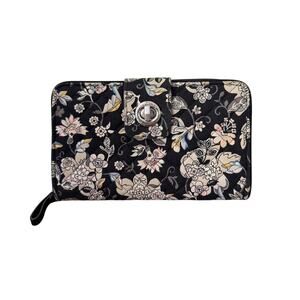 Vera Bradley Turnlock Wallet Black w/ Cream Floral Paisley 70s Flower Power
